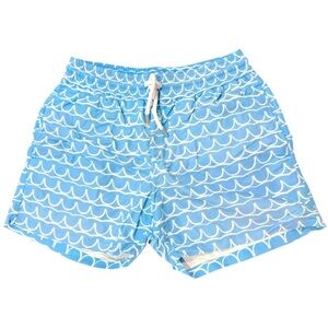 Frescobol Carioca Wave Print Swim Trunks Size M – Blue White Resort Swim Shorts